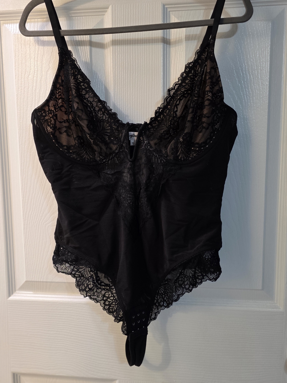 Black Lace Bodysuit Shapewear with Sheer Cups XL